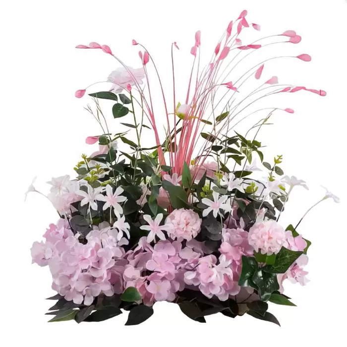 aranjament floral pentru masa din flori artificiale din matase, culoare roz