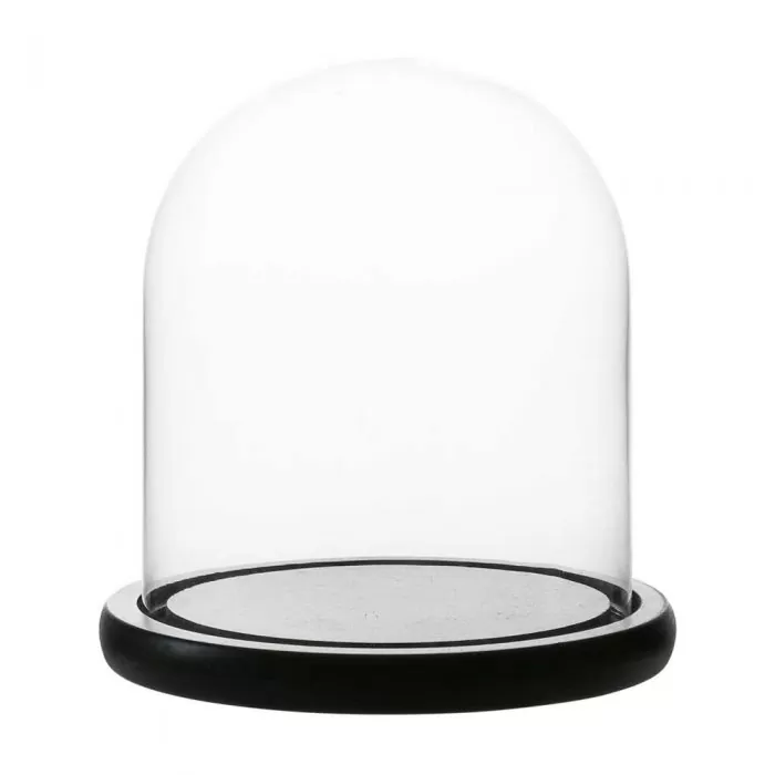 cupola sticla transparenta baza lemn negru diametru 12 cm inaltime 20 cm