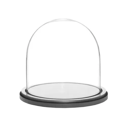 cupola sticla transparenta baza lemn negru diametru 15 cm inaltime 20 cm
